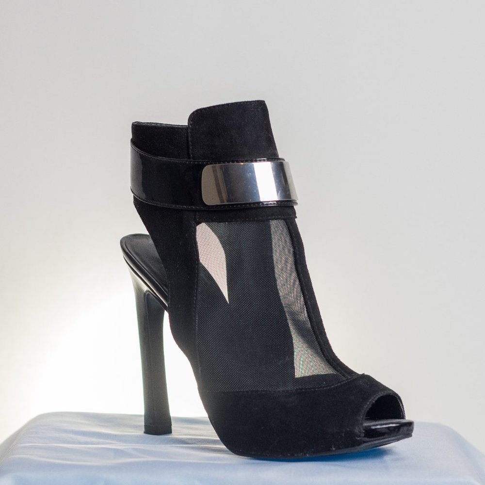 Guess Lisbete Peeptoe Suede And Mesh Bootie Size 7 US